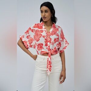 Marc New York Red, orange and beige Floral 🤍🌷Blouse 100% cotton